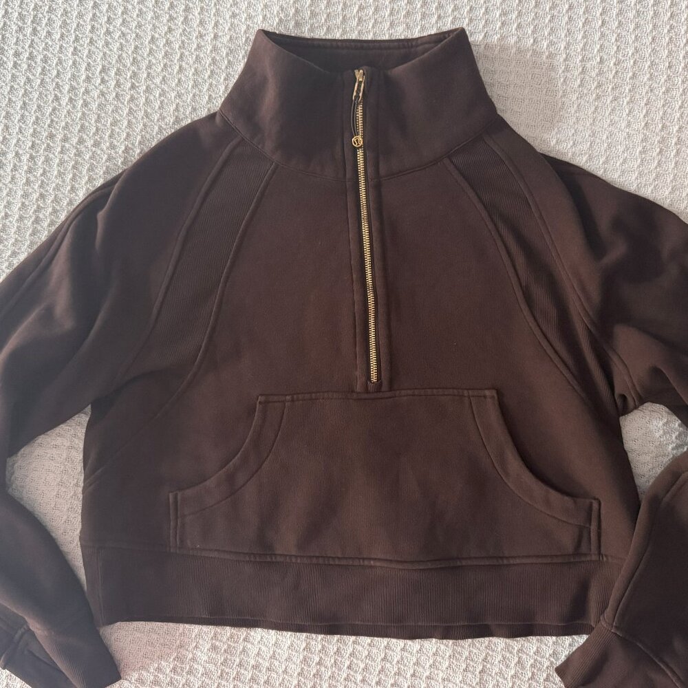 Scuba Oversized Funnel-Neck Half Zip - Espresso with Gold Zipper/